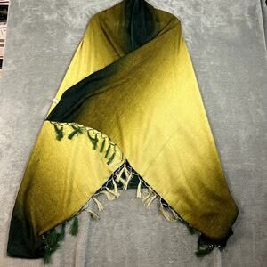 Boho Ombre Tassel Shawl Womens OS Silk Green Gold Fringe Wrap Festival Coachella